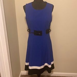 Calvin Klein dress, blue, black white, belted